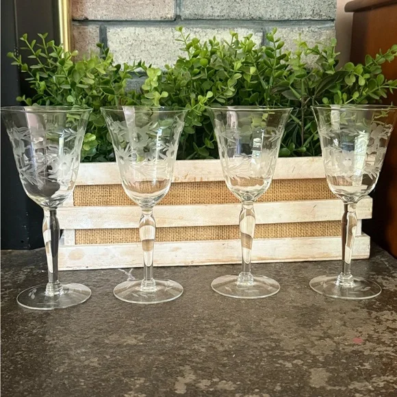Dining | Vintage Fostoria Glass Vintage Floral Etched Stemmed Wine Glass  Set Of 6 | Poshmark